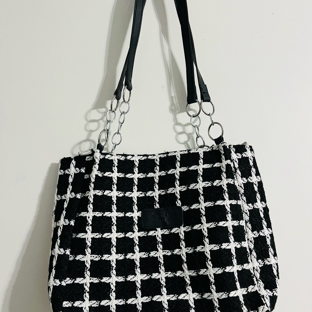 Elegant Black and White Checkered Tote